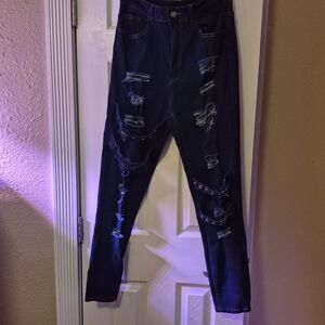 SHEIN Dark Blue Distressed Skinny Jeans